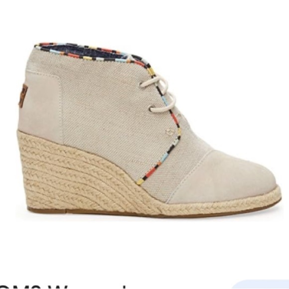 TOMS Desert Wedge Espadrille Canvas Shoes in Whisper - Size 8 - Picture 1 of 13